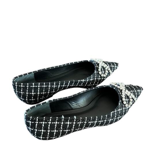 Larroude Lee Pointed Toe Slip On Tweed Flats Bow Embellished NEW 7.5 - Picture 4 of 11